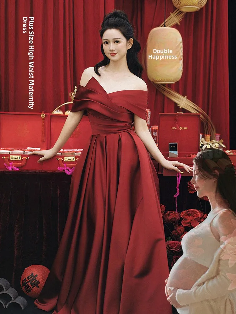 

Свадебное платье больших размеров на одно плечо для помолвки, цвета красного вина, с завышенной талией, А-силуэт, длинное