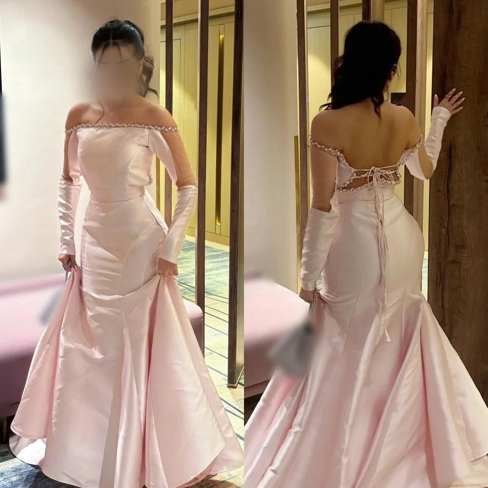 

Customized High Quality Evening Dress Bespoke Occasion Rhinestone Lace-up Off-the-shoulder Trumpet Long Dresses Elegant Party