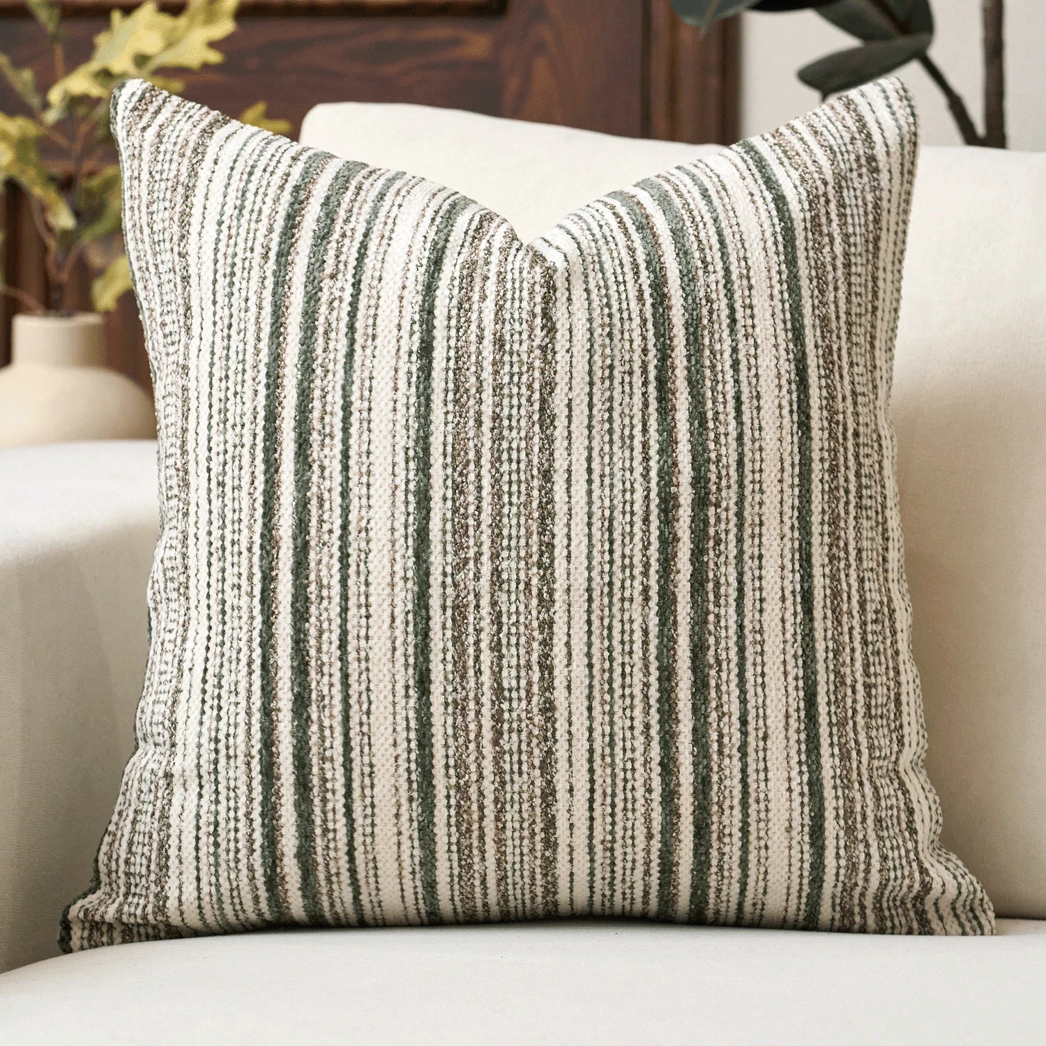 1pc Boho Striped Throw Pillow Cover, 2D Double-Sided Print Soft Polyester Cushion Case for Home Sofa Bedroom Car Decor
