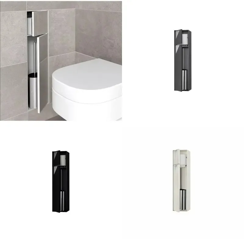 Stainless Steel Bathroom Toilet Brush with Built-in Niche and Soft Light Decoration for Modern Bathrooms