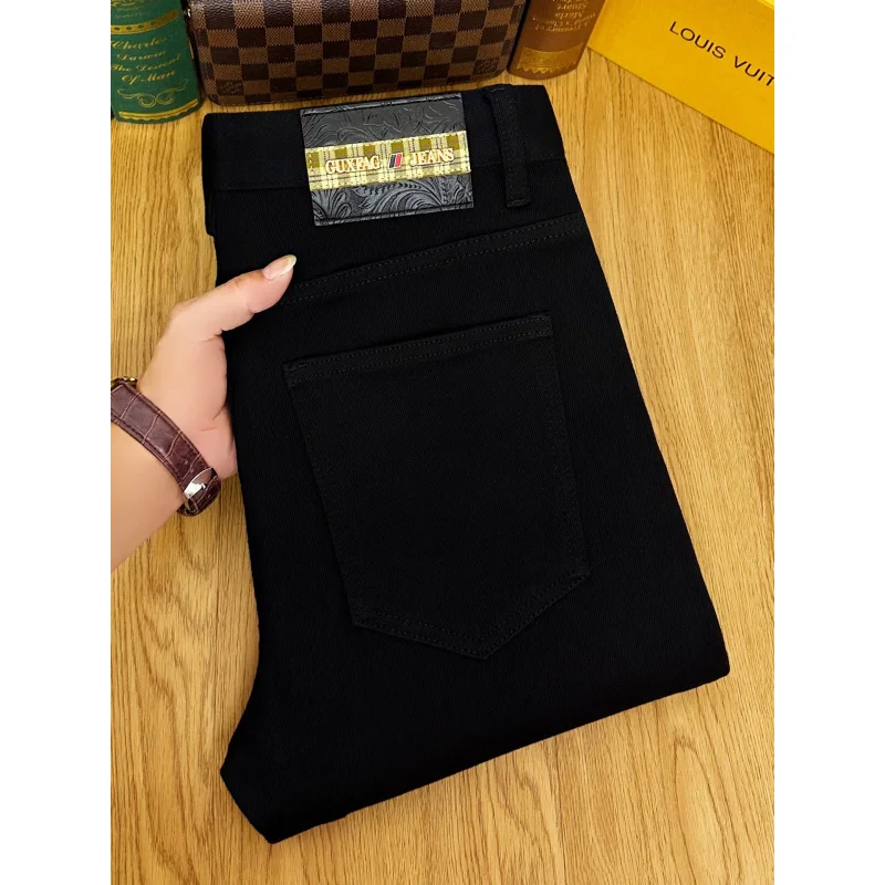 

Осенне-зимние мужские джинсы 2025, новые модные простые эластичные черные роскошные брюки на маленькой ножке