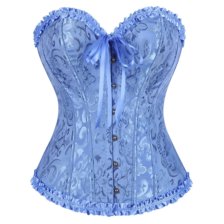 Frauen Korsett Top Jacquard Overbust Bustier Viktorianischen Sexy Lace up Floral Dessous Korset Vintage Gothic Basken Kostüm – Detail 34