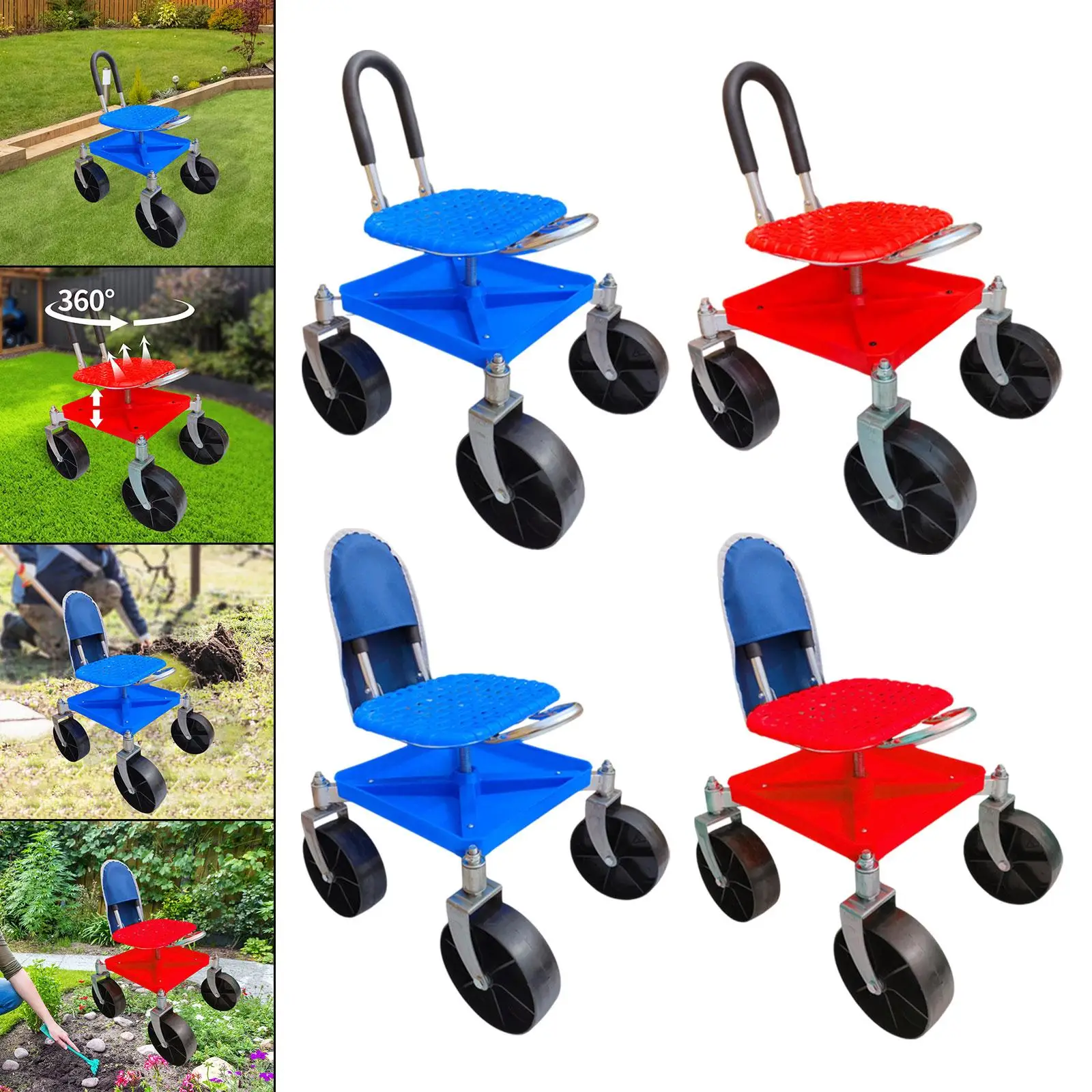 

Садовая тележка на колесиках, садовый табурет, каркас из углеродистой стали со спинкой, регулируемый по высоте садовый стул для сарая для посадки