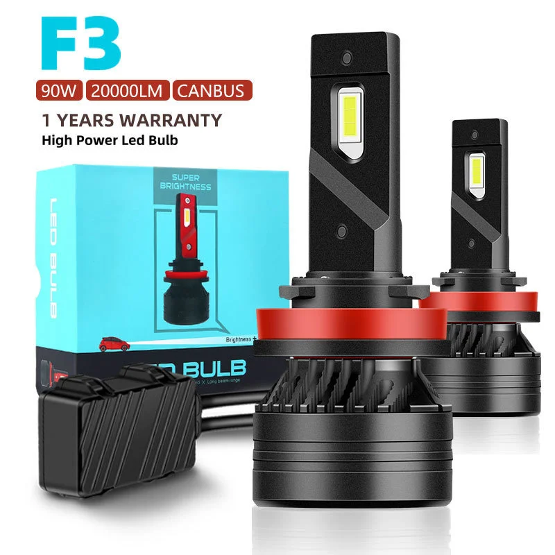 Faro Led de alta potencia para coche, Bombilla Turbo, Canbus, 20000LM, F3, 90W, H7, H1, H4, H8, H11, 9005, 9006, 9004, Hb3, 9007, H13, 9012, 2 uds.