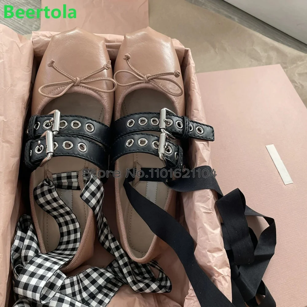 Flat With Round Toe Butterfly-knot Shoes For Female Women 2024 Autumn New Belt Buckle Design Elegant Pumps Casual Fashion Shoes