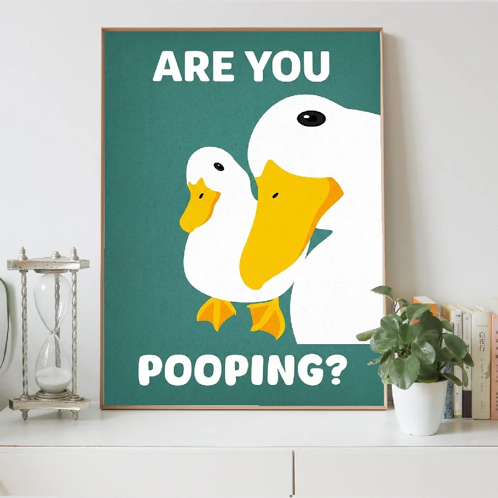Frameless Canvas PaintingFunny White Duck Close-up Portrait Confused Question Goose Game Canvas Painting Wall Art Poster Picture