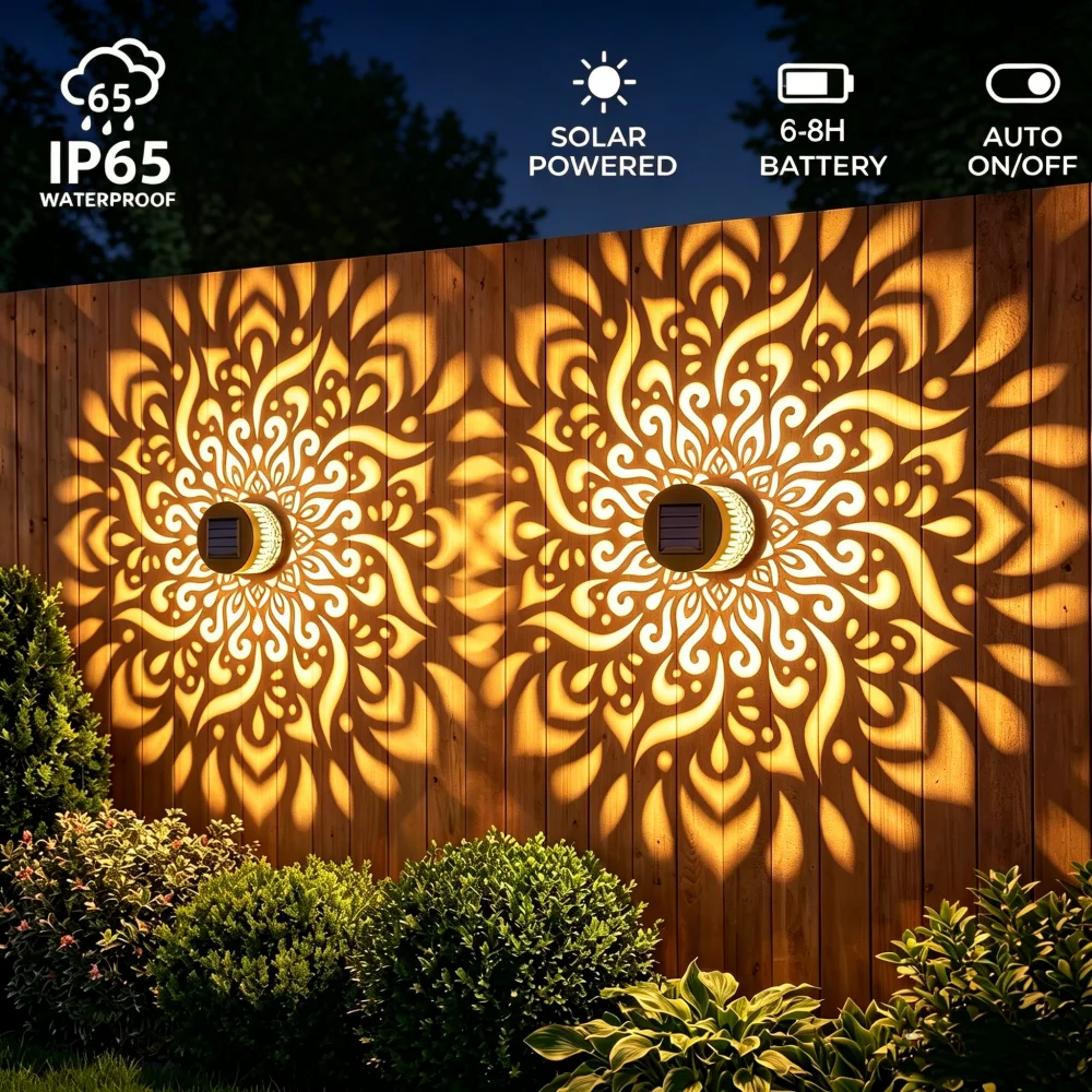 LED Solar Mandala Wall Lamp Openwork Projection Lawn Light Outdoor Garden Decorative Landscape Light for Garden Lawn Fence Porch