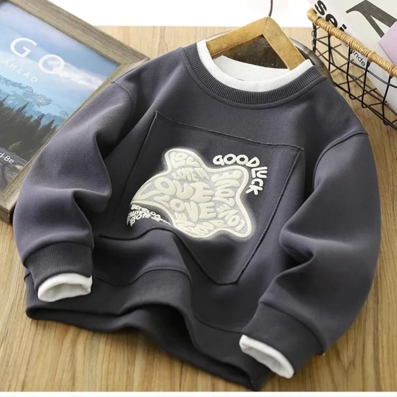 4-15Y Boys Hoodies Sweatshirts Cotton Tops Outwear Purple Spring Autumn Kids Sport Uniforms Children's Clothing image 4