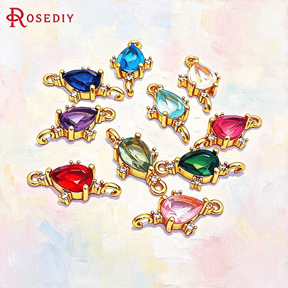 

10PCS 9x18MM 18K Gold Color Brass and Zircon 2 Holes Drop Shape Connect Charms Pendants High Quality Jewelry Diy Accessories