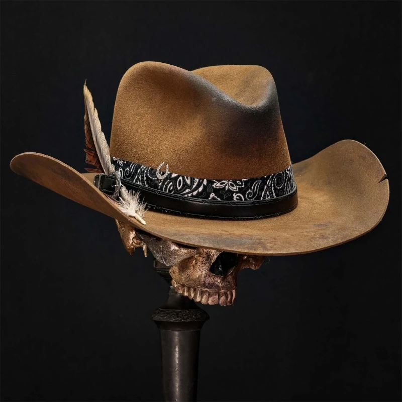 Wide Brims Wool Hat Panamas Hat Magicians Hat Cowboy Hat Stage Performers Headwear Masquerades Party Fedoras Hat Headpiece