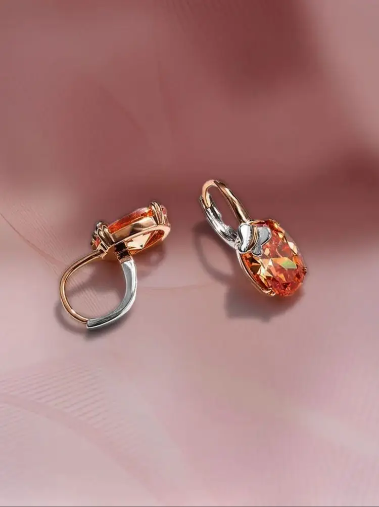 Women's Earrings Amber Drop Zirconia Rose Gold Plated Custom Fine Jewelry Earring