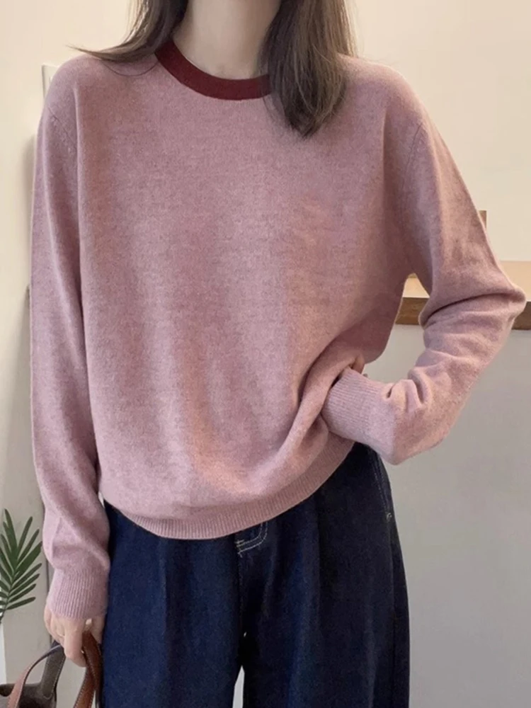 

Свободный крой Long Sve round Ne Вязаный шерстяной свитер Цвет Blo Sle Осенний модный топ для похудения Корейский Sle Base irt