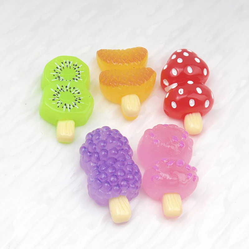 10/100pcs Cartoon Animal Fruit Ice Cream Resin Flatback Cabochon DIY Hairpin Imitation Food Art Supply Decoration Charm Crafts