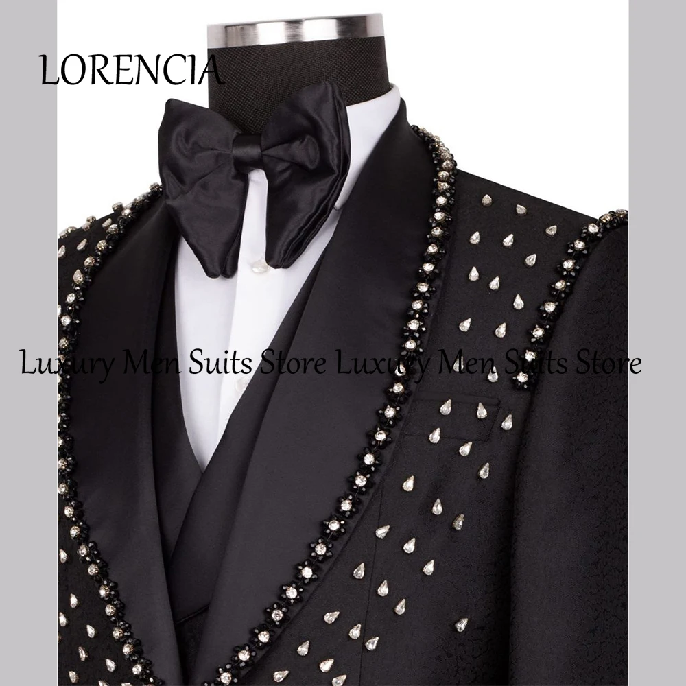 

Slim Fit Rhinestone Men Suits 3 Pieces Shawl Collar Wedding Party Outfits Tuxedos Customized Blazer Pants Vest ropa hombre