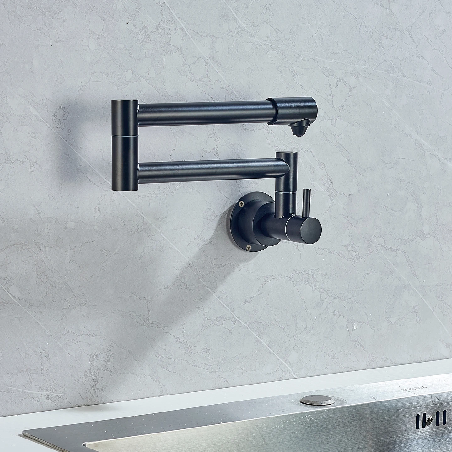 

Wall Mounted Single Cold Pot Filler Taps One Hole Kitchen Folding Sink Faucet Swing Arm Stove Pot Filler Faucet Black