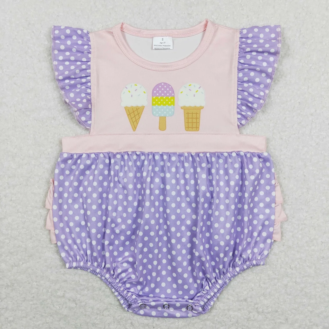 Wholesale Newborn Romper Baby Girl Summer Short Sleeves Popsicle Buttons Ruffle Jumpsuit Kids Toddler Purple One-piece