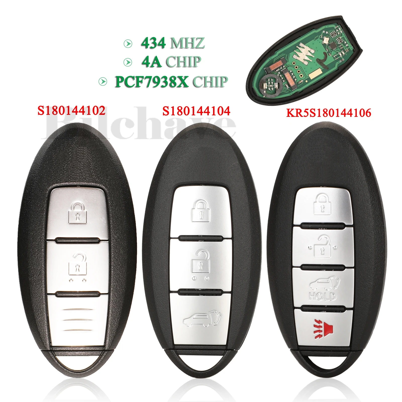 

jingyuqin S180144102 / S180144104 / KR5S180144106 Remote Key 434MHz 4A PCF7938X Chip For Nissan Teana Qashqai ROGUE X-TRAIL