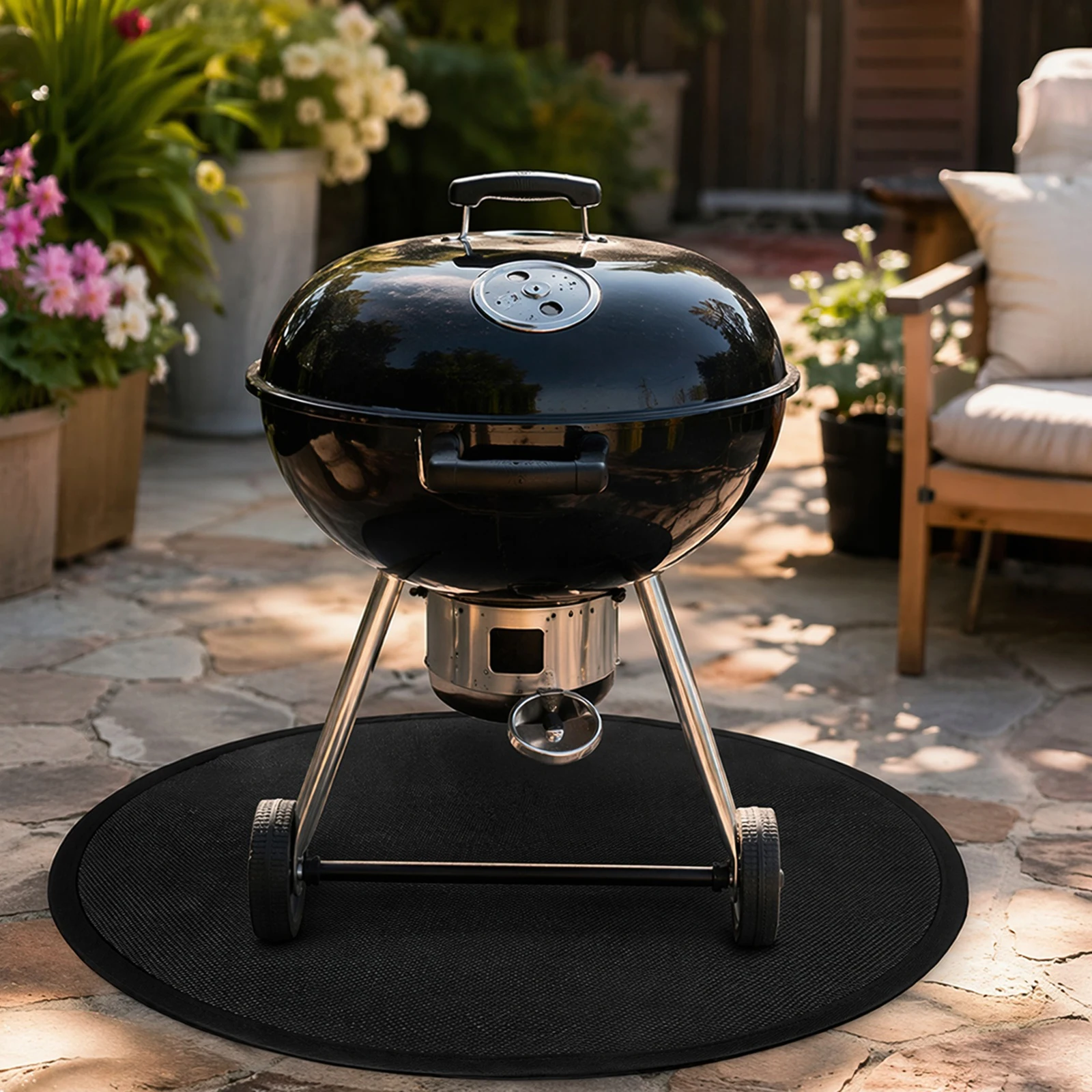 24 Inch Fire Pit Mat 3-Layer Round Fireproof Mat Fibreglass Silicone BBQ Mats for Outdoor Decks Patios Hearth Chiminea Protector