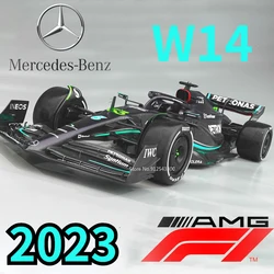 Bburago-modelos de coche Mercedes Benz W14, juguete de simulación fundido a presión de aleación de carreras, colección de modelos a escala, regalo para niños, 1/43, 2023, F1, #63, #44