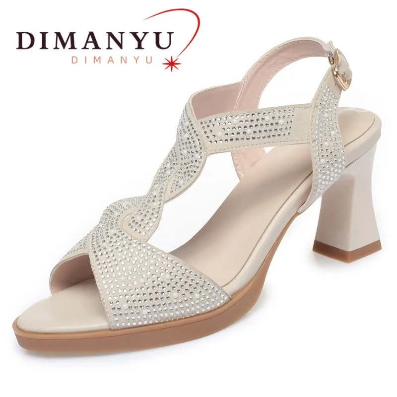 DIMANYU Women's Sandals High Heels 2024 New Platform Fish Mouth Women's Sandals Fashion Rhinestone Roman Sandals Ladies