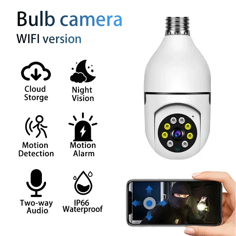 lampada 3mp wifi camera de vigilancia automatica rastreamento humano 4x zoom digital cor cheia visao noturna monitor seguranca interna e27 01