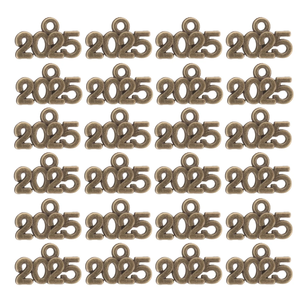 

50 Pcs Number Year Charms Alloy Jewelry Accessories 2025 Pendants Decorate New Zinc