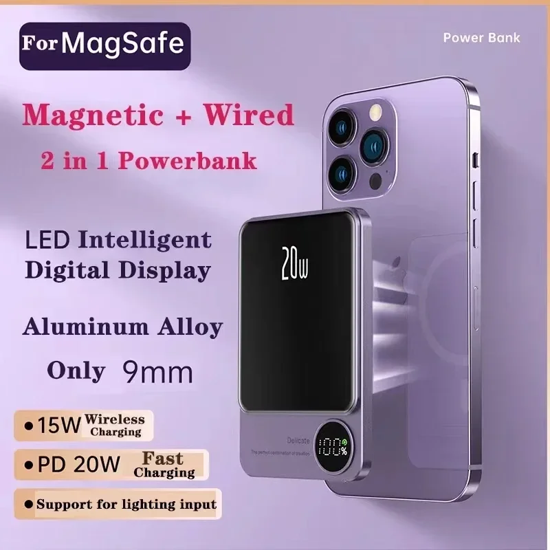 

Alloy Magnetic Qi Wireless Powerbank 22.5W Fast Charging 10000mAh for IPhone 15 14 12 Samsung Huawei Magsafe External Battery