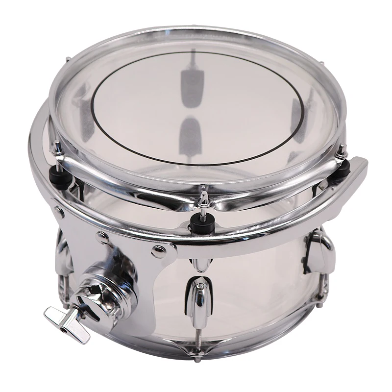 10*7 Inch 13X10 Inch Snare Drum Tom Drum Acrylic Material with Transparent Body Shell Silver Drum Lug