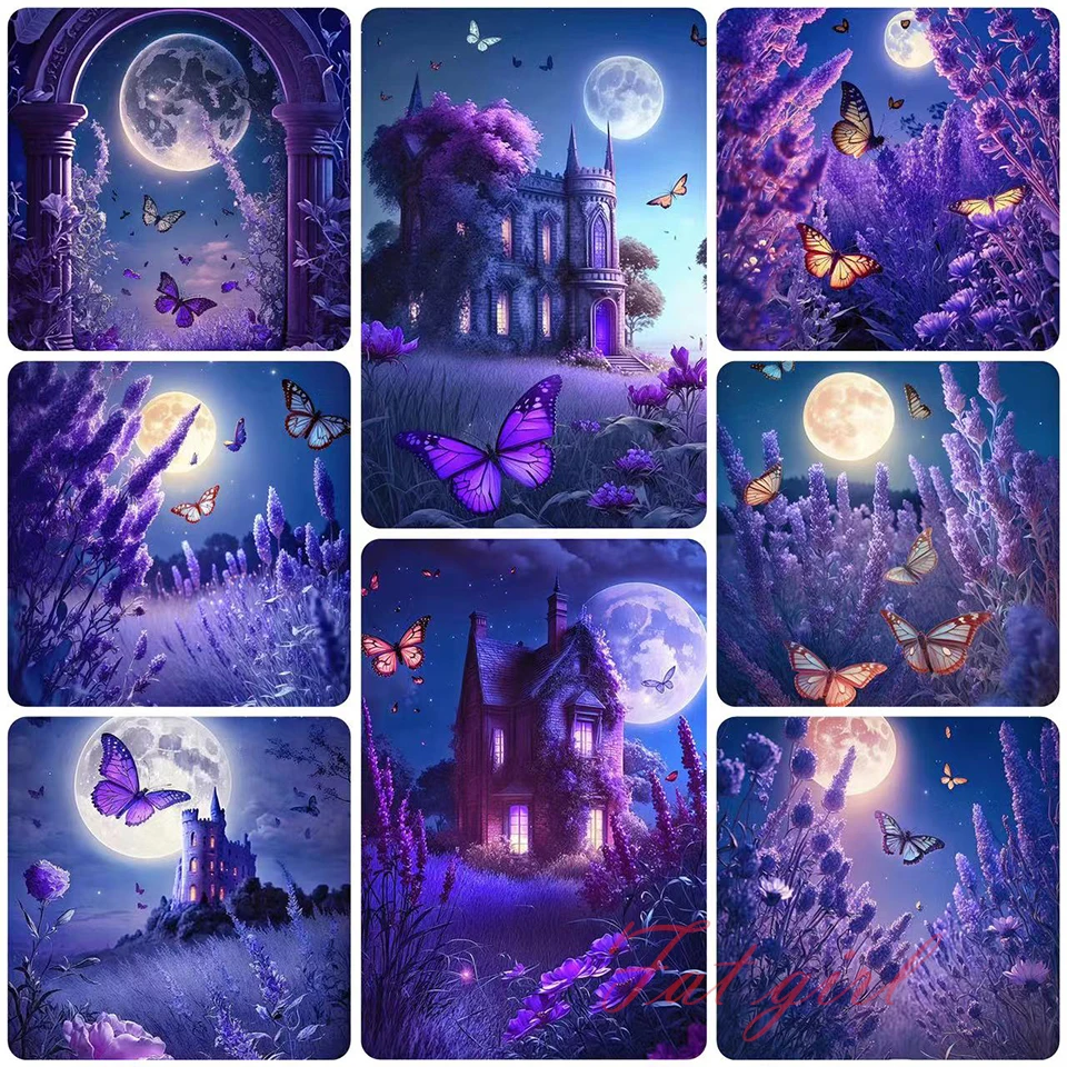 Lavender Landscape Castle Diamond Painting 5D Diy Animal Cross Stitch Butterfly Full Square Round Mosaic  Embroidery Crafts H73