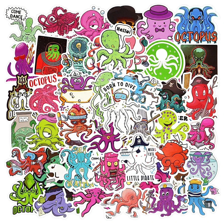 50 PCS Octopus Anime Stickers Cute Cool Cartoon Animal Funny Stickers for Kids Toys DIY Scrapbook Toys Decoration Vinyl Sticker