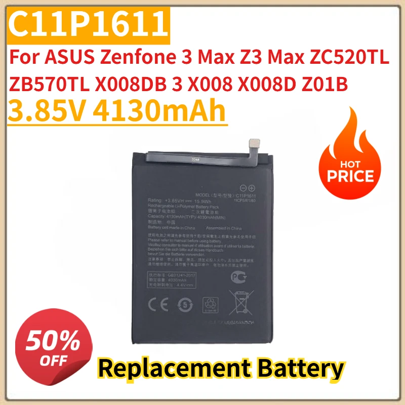 

New C11P1611 Mobile Phone Battery 3.85V 4130mAh For ASUS Zenfone 3 Max Z3 Max ZC520TL ZB570TL X008DB 3 X008 X008D Z01B