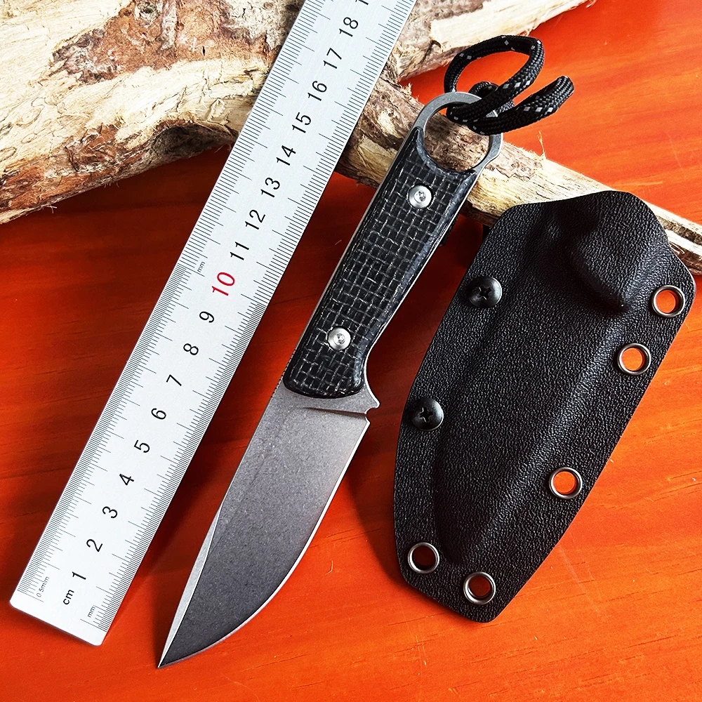 Outdoor Camping Hunting Knife Tactical Multitool Fixed Blade Knife High Quality Linen Handle D2 Steel Knife with Kydex Sheath