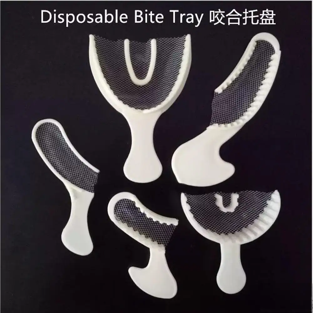 5pcs Disposable Dental Bite Impression Trays Kits Teeth Registration Impression Tray with Plastic Rigid Frame and Non-Tear Mesh
