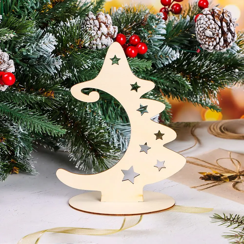 New Home Decorations Wooden Xmas Tree Christmas Ornaments Wood Slices Christmas Tree Crafts with Stand