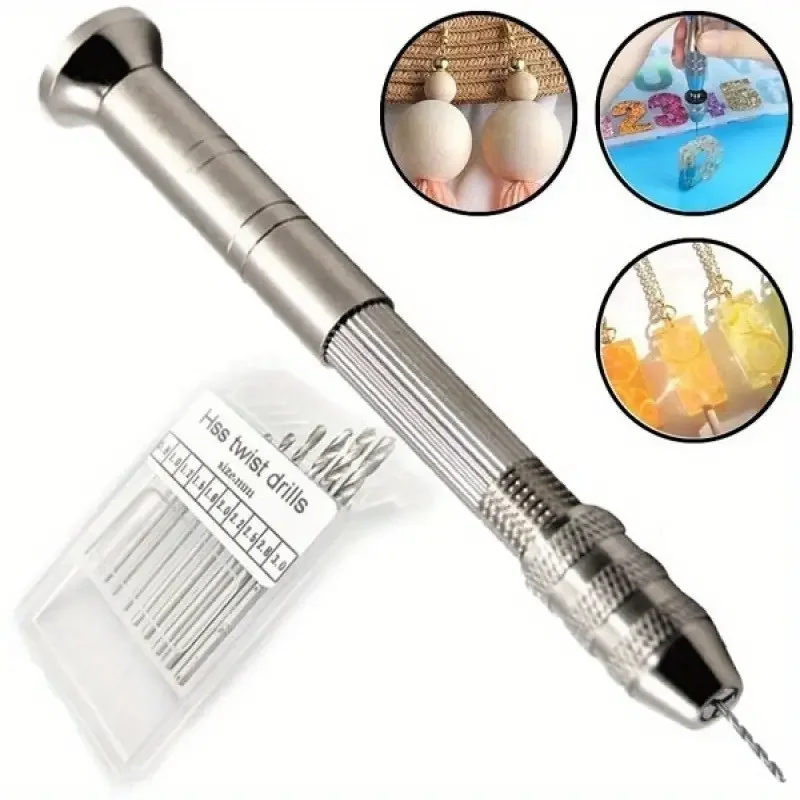 Mini Micro Steel Hand Drill Set with 10 Bits - Precision Hand Tools for DIY Jewelry Making