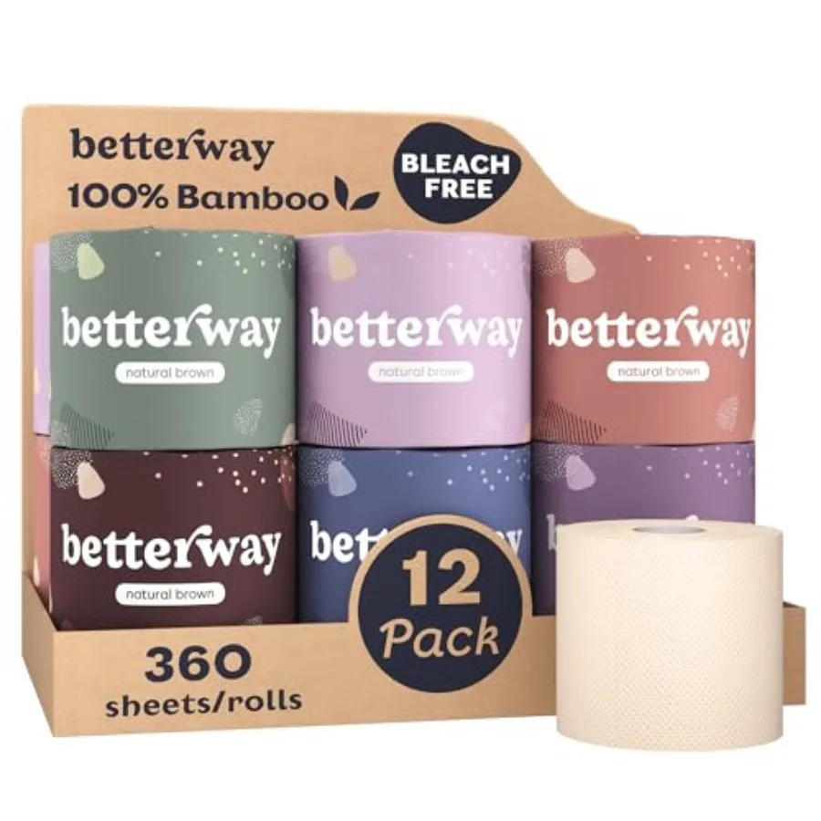 

Unbleached Bamboo Toilet Paper Rolls - Eco-Friendly 3 Ply Toilet Tissue - 12 Long-Lasting Rolls -/Roll - Organic, FSC Certified