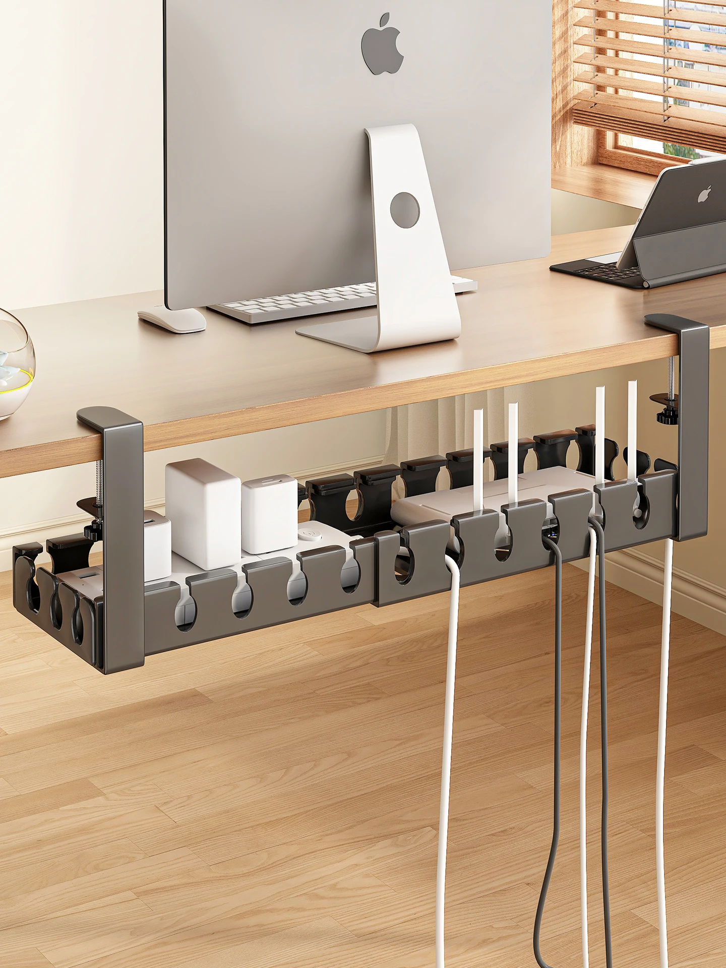 

No-Drilling Power Strip Organizer Desk underneath Cable Management Box Router Placement Stand Metal Material for Study Room