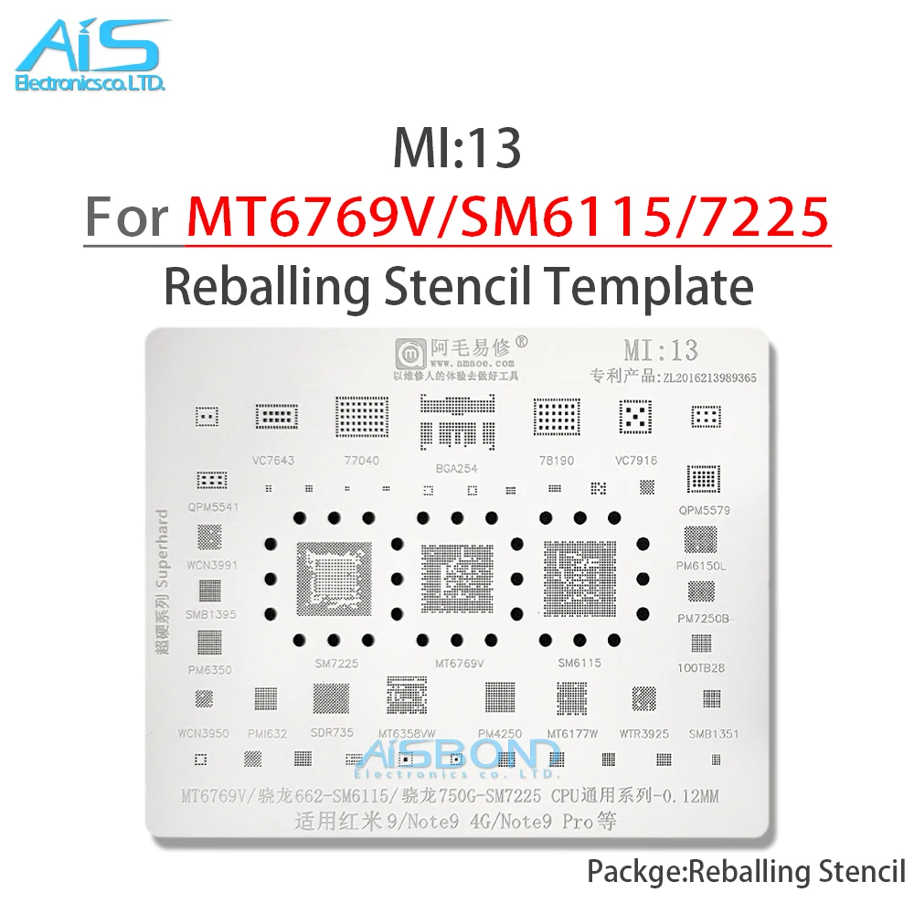 MI13 BGA Reballing Stencil For Xiaomi Redmi 9 Note9 CPU PM6350 PM4250 SM7225 MT6769V MT6358VW PM7250B WCN3991 77040 78190 PA IC