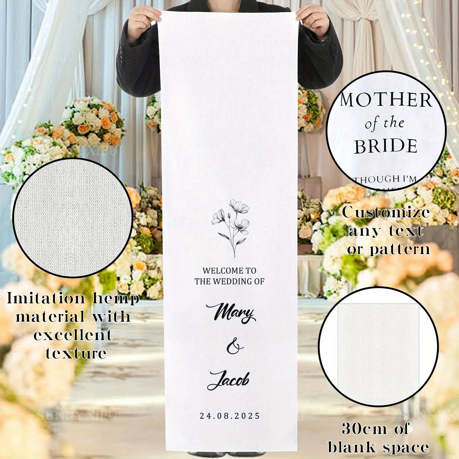 Custom Bridal Party Chair Sash Personalized Name Date Title Linen Style Wedding Chair Decoration for Ceremony Reception