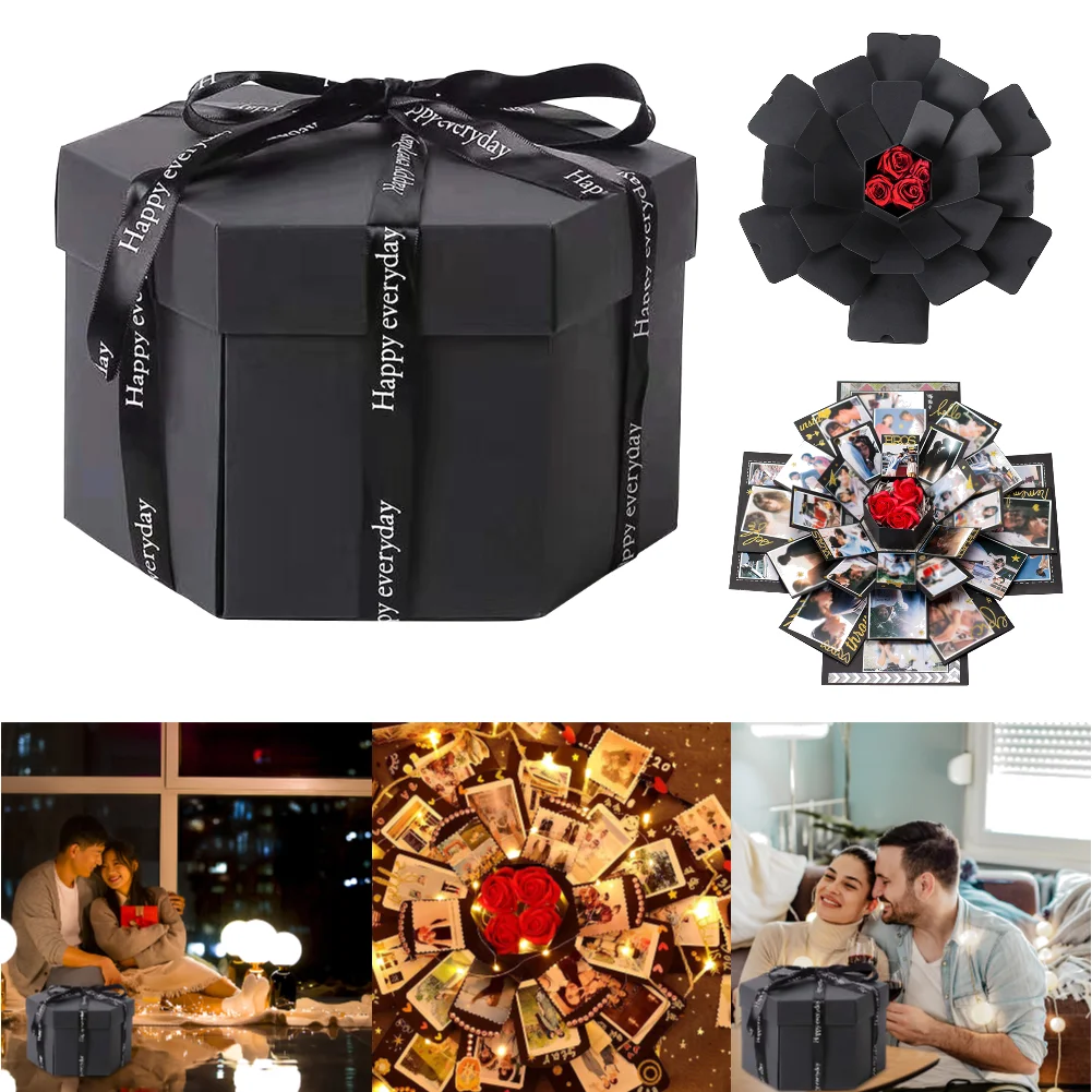 Multi-layer Hexagonal Explosion Box with Photo Album Surprise Explosive Box Creative Handmade for Valentine Day Wedding Proposal