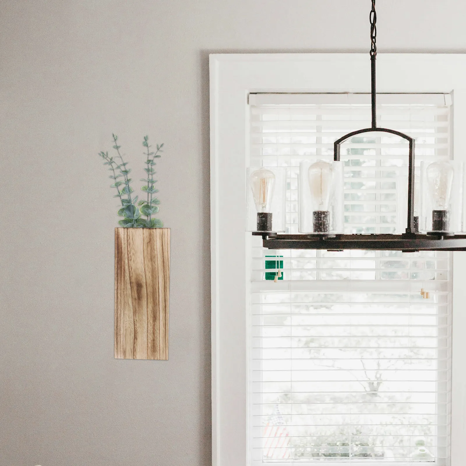 Artificial Hanging Plants - Wood Wall Planter Vase Artificial Eucalyptus