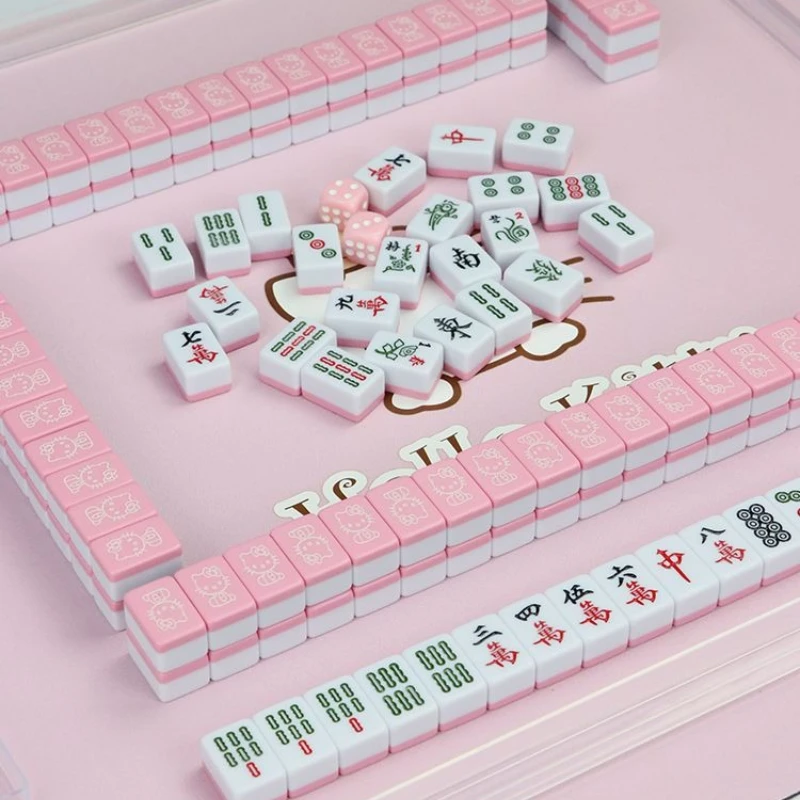 

Mini Sanrio Mahjong 144pcs Travel Board Game for Fun Camping Carved Portable Hello Kitty Mahjong Playing Poker Game Set Gift