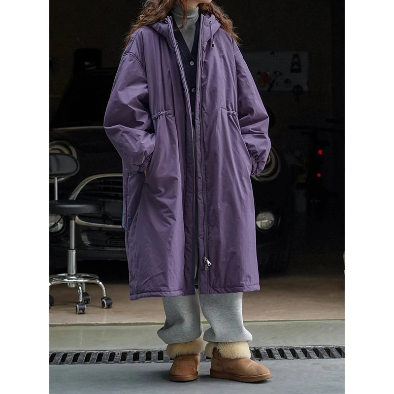 

Purple Big Size Long Cotton-padded Coat Long Sleeve Loose Fit Women Parkas Fashion Tide New Autumn Winter 2024 1DH2804