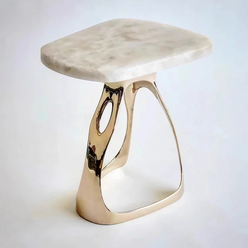 Nordic personality designer marble coffee table, fiberglass spray-plated fashionable living room sofa, creative small side table