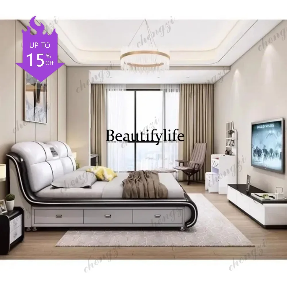 07 Fancy Wooden Queen Bed Adults Drawer Double Children Queen Bed Full Size Luxury Cama De Lujo Para Dormitorio Set