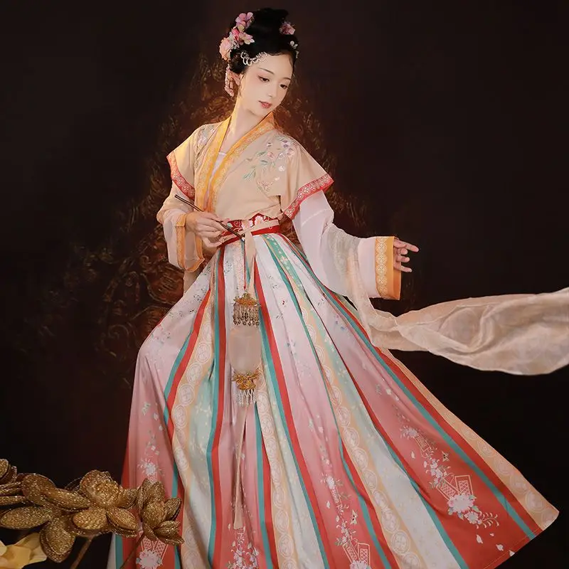 Original Hanfu Dress Set Ancient Chinese Style Floral Print Women Clothes Traditional Hanfu Dance Costumes Folk Fairy Dresses