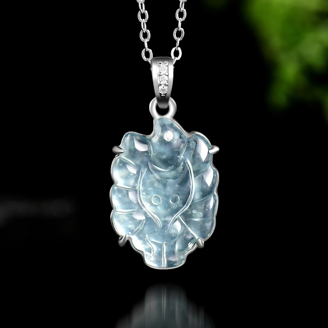 

Natural A-grade Jade Blue Water Small Nine Tailed Fox Ice Jadeite Pendant S925 Silver Inlaid Fashionable Women's Jewelry