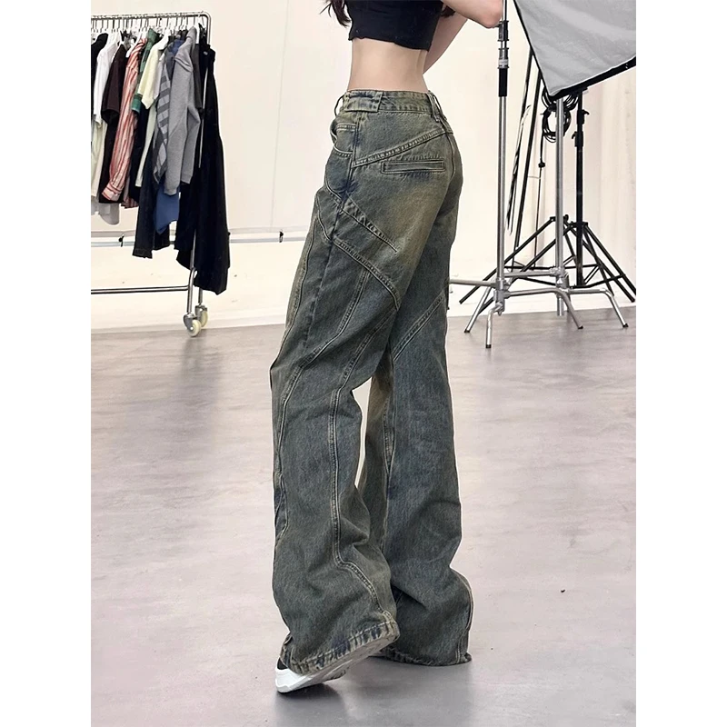 

American High Street Straight Leg Jeans Men Women Spring Autumn Casual Loose Fit Floor Length Pants Wide Leg Drop Crotch