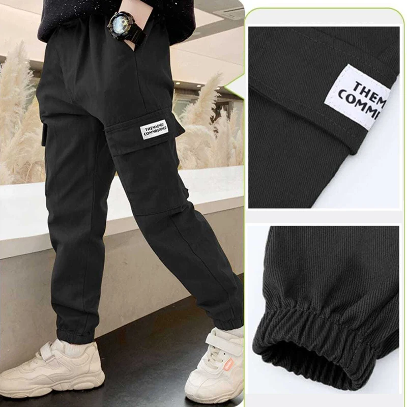 Spring Autumn Boys Fashion Handsome Cargo Pants Children\'s Letter Sports Trousers Teenagers Casual Thin Sweatpants 4-12 Years