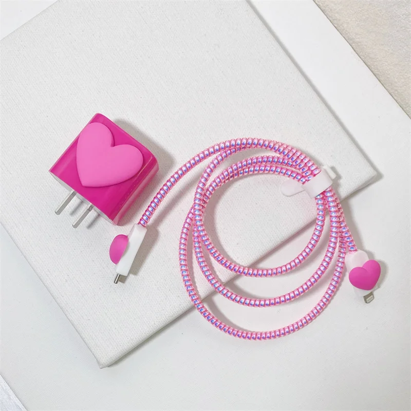 New Rose Red Love Heart Silicone Charger For IPhone 11 12 13 14 18W-20W Fast Charge Protection Cover Charger Sleeve Accessories